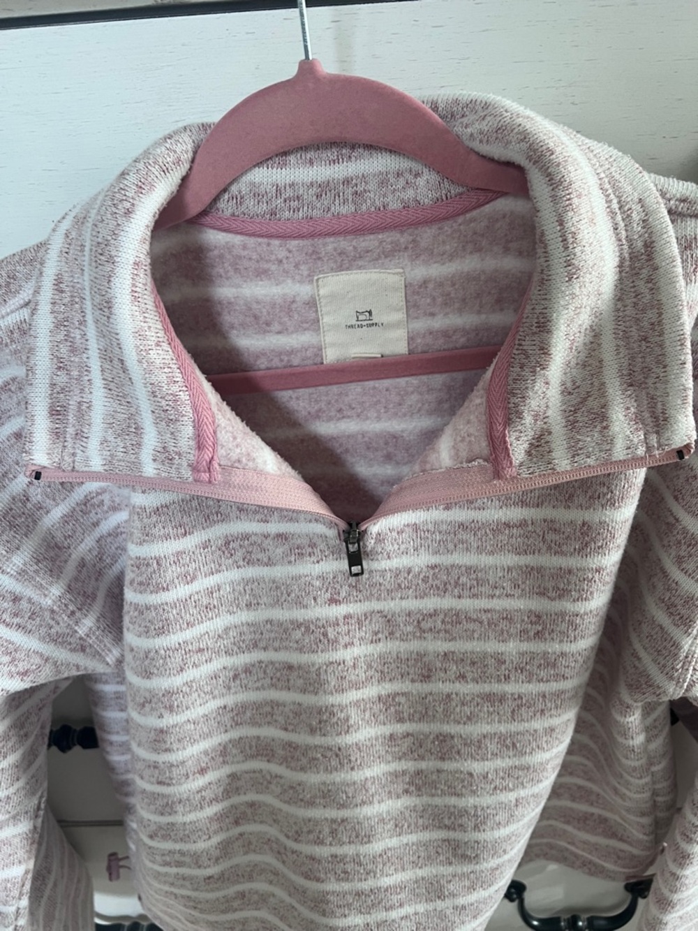 Thread & Supply Pink and White Striped Half-Zip Turtleneck Pullover